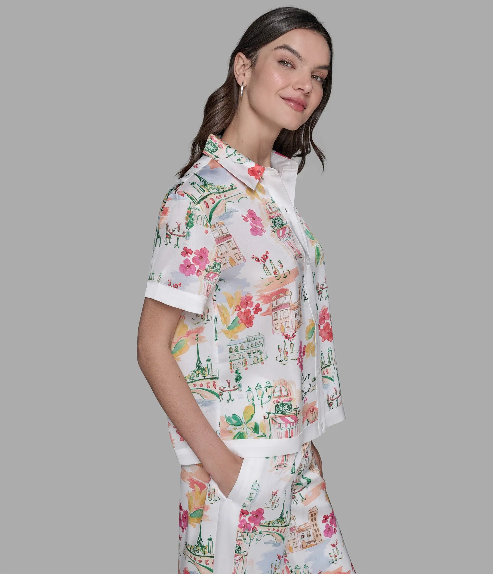 SHORT SLEEVE SILKY CAMP SHIRT sold by Karl Lagerfeld Paris product image thumbnail 4