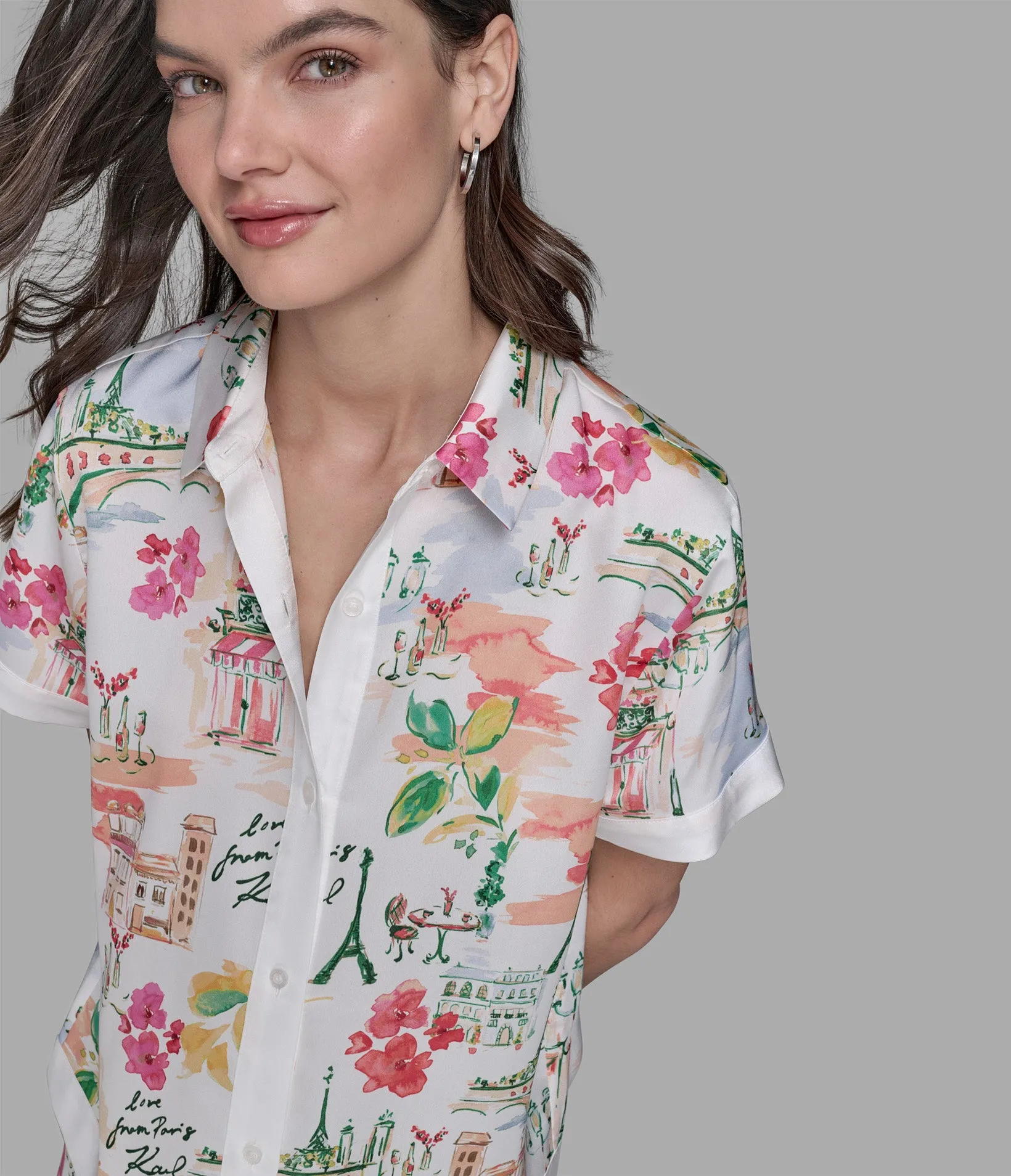 SHORT SLEEVE SILKY CAMP SHIRT sold by Karl Lagerfeld Paris product image thumbnail 5