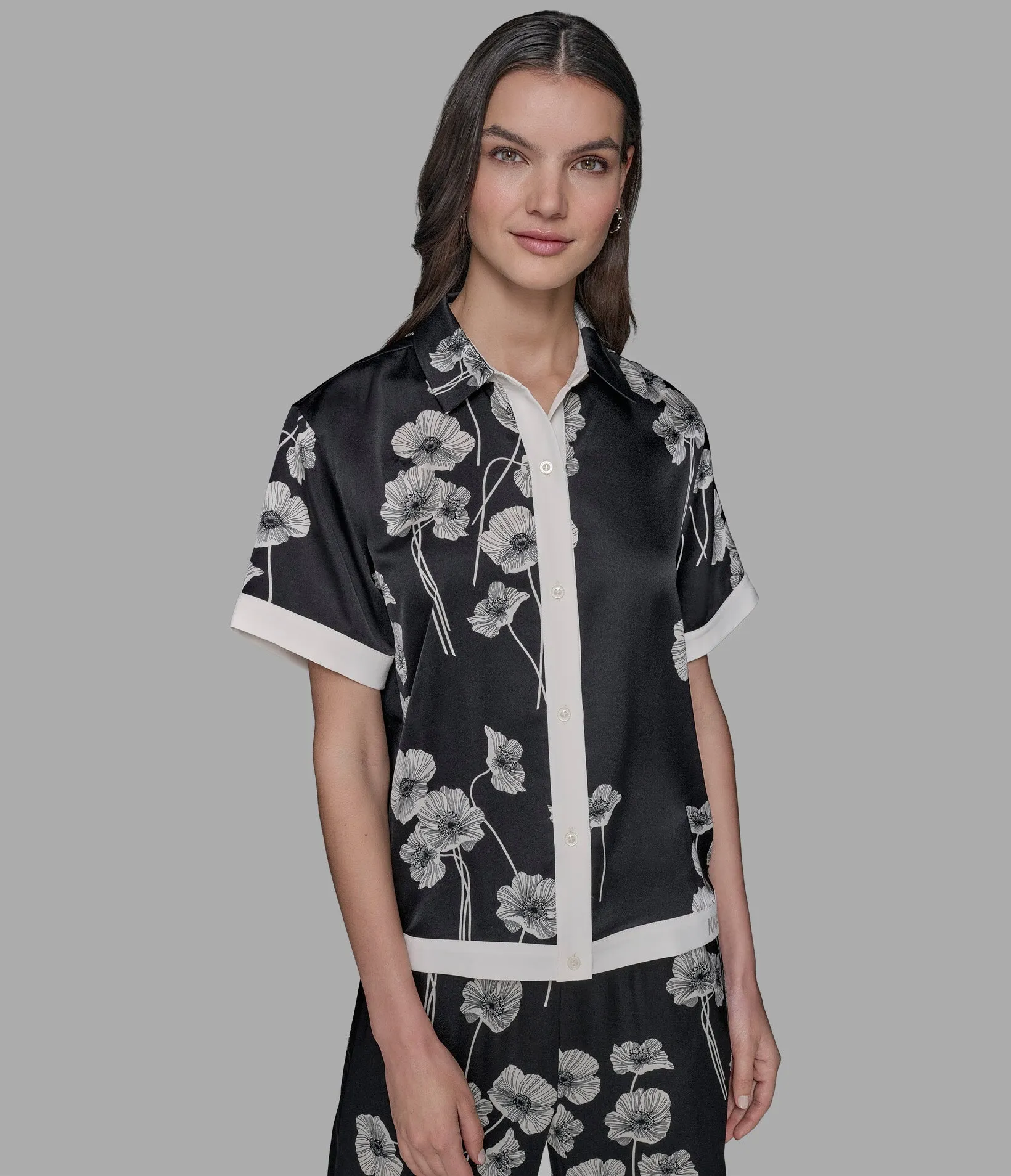 SHORT SLEEVE SILKY CAMP SHIRT sold by Karl Lagerfeld Paris
