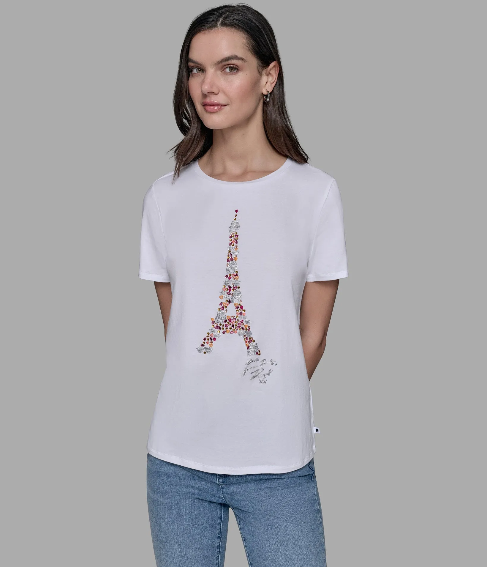 LUXE EMBELLISHED EIFFEL TOWER TEE sold by Karl Lagerfeld Paris