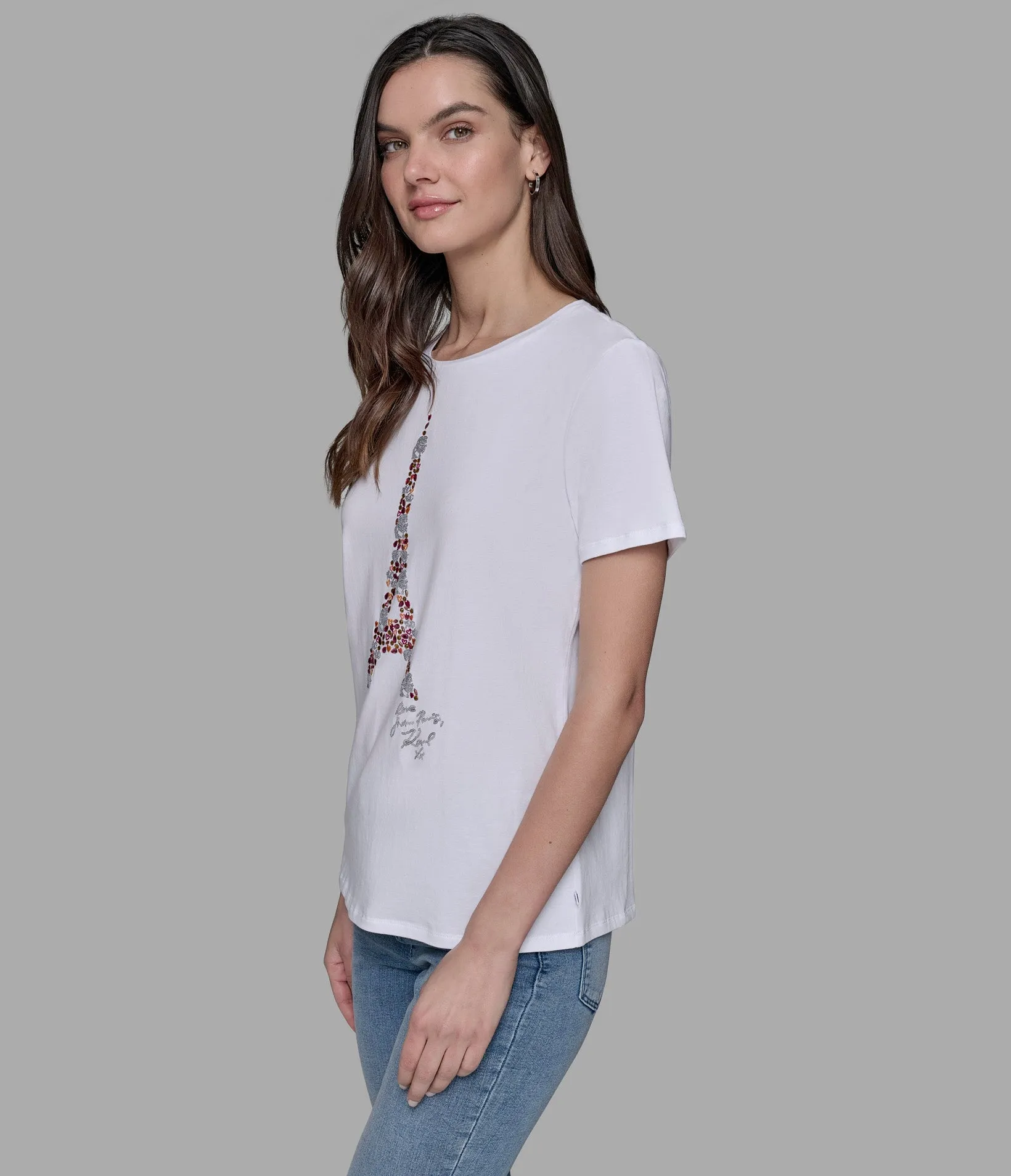 LUXE EMBELLISHED EIFFEL TOWER TEE sold by Karl Lagerfeld Paris product image thumbnail 4