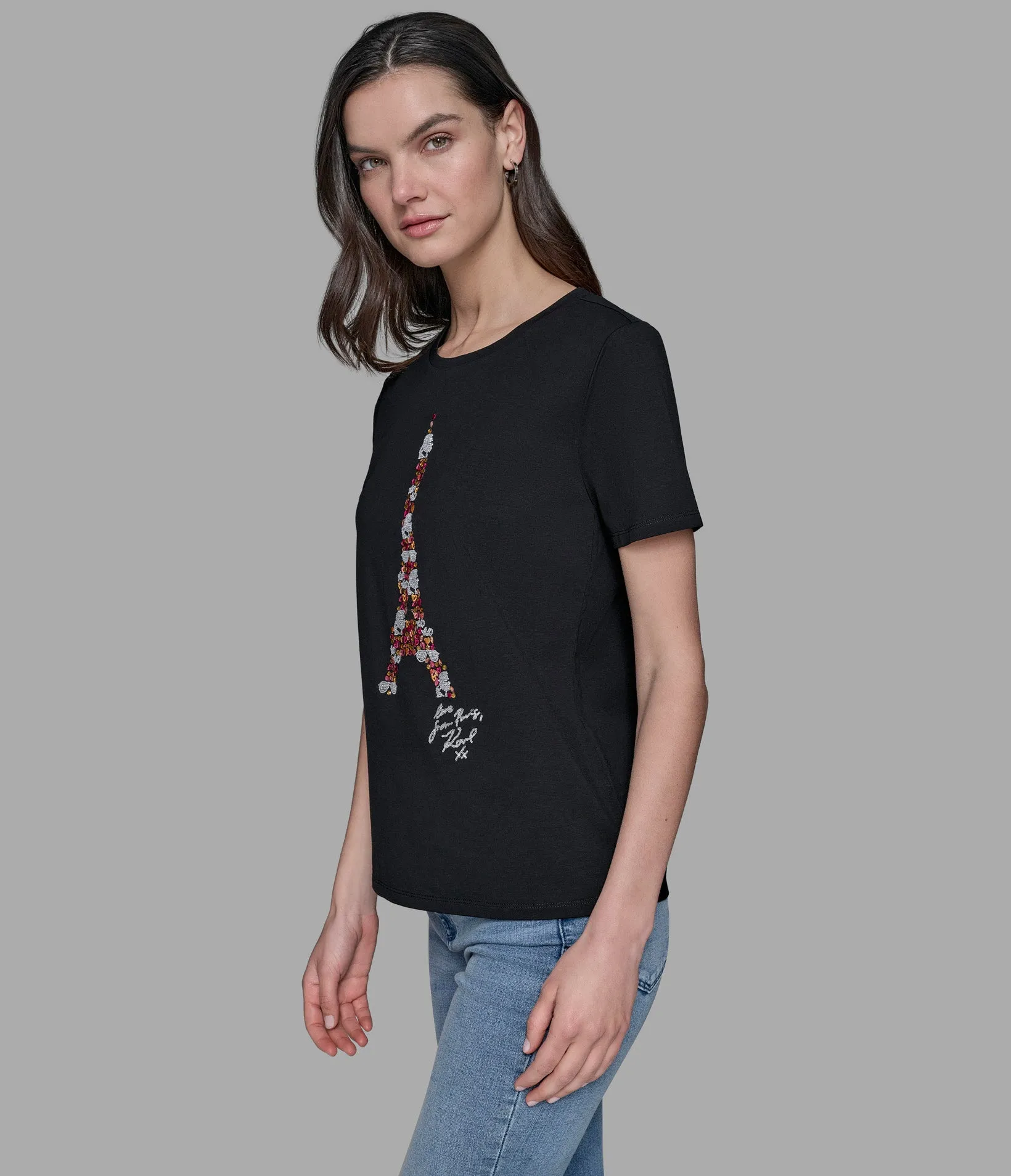 LUXE EMBELLISHED EIFFEL TOWER TEE sold by Karl Lagerfeld Paris product image thumbnail 4