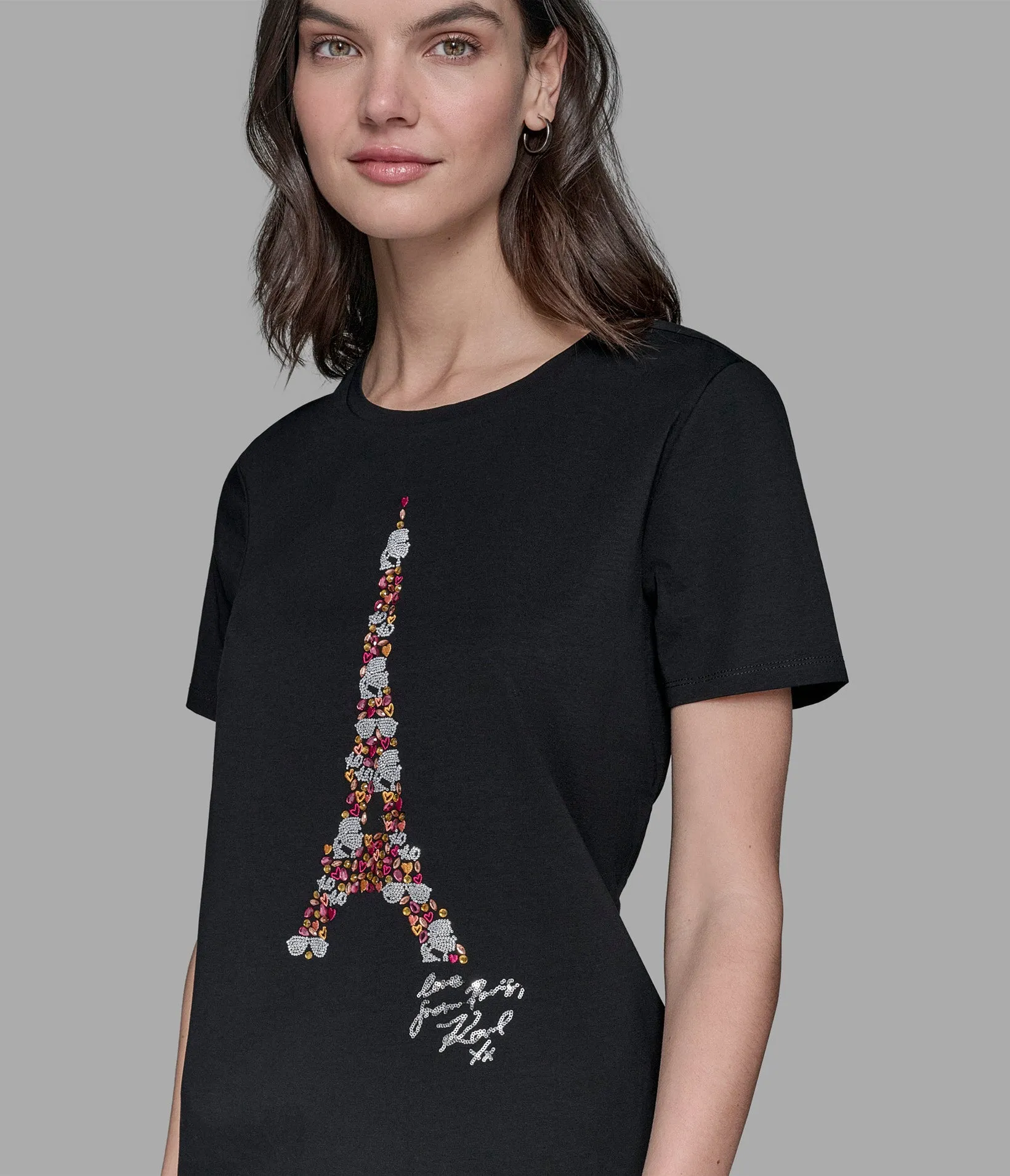 LUXE EMBELLISHED EIFFEL TOWER TEE sold by Karl Lagerfeld Paris product image thumbnail 5
