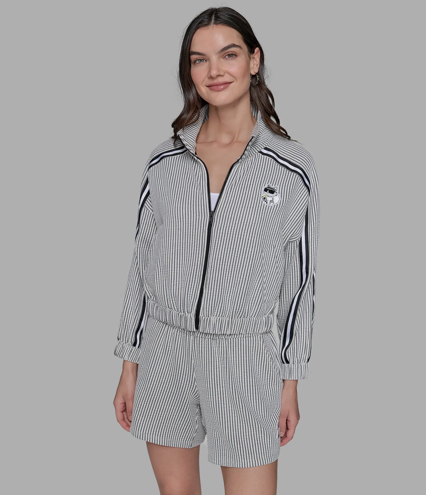 SEERSUCKER TRACK JACKET WITH PATCH sold by Karl Lagerfeld Paris