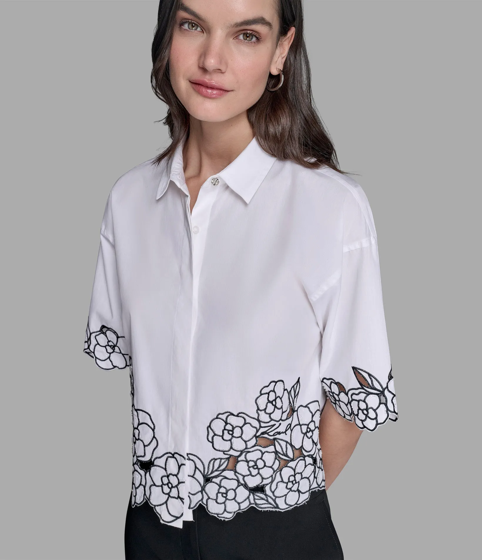 FLORAL OUTLINE POPLIN SHIRT sold by Karl Lagerfeld Paris product image thumbnail 5