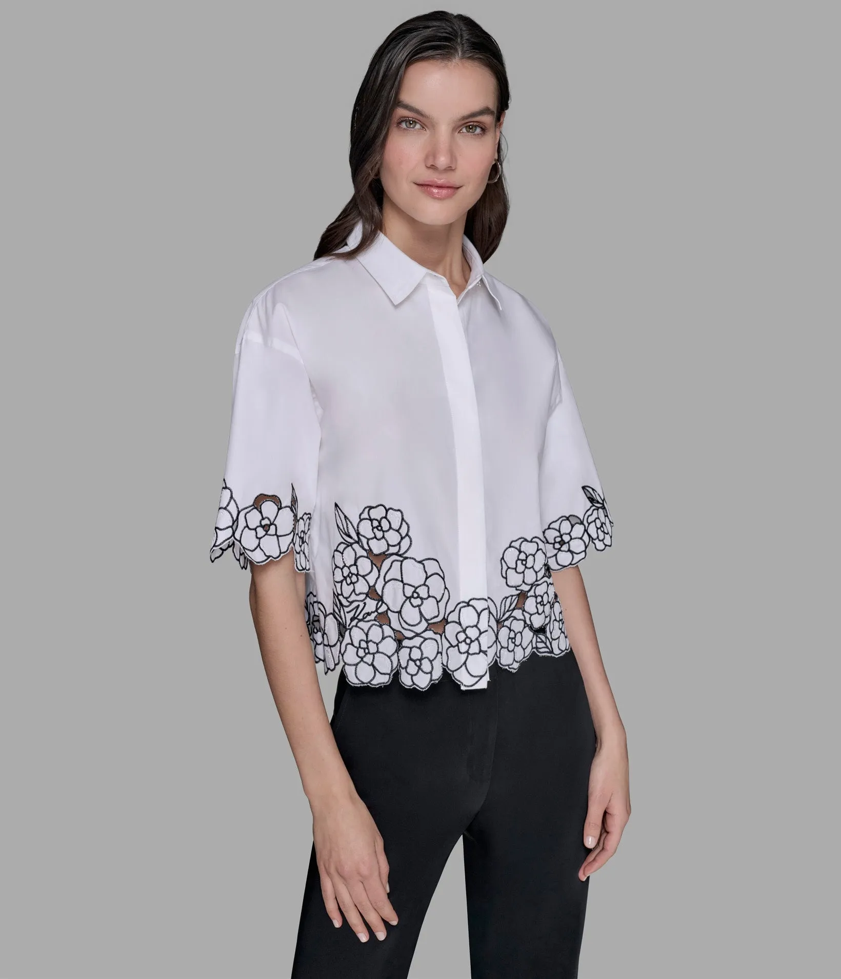 FLORAL OUTLINE POPLIN SHIRT sold by Karl Lagerfeld Paris