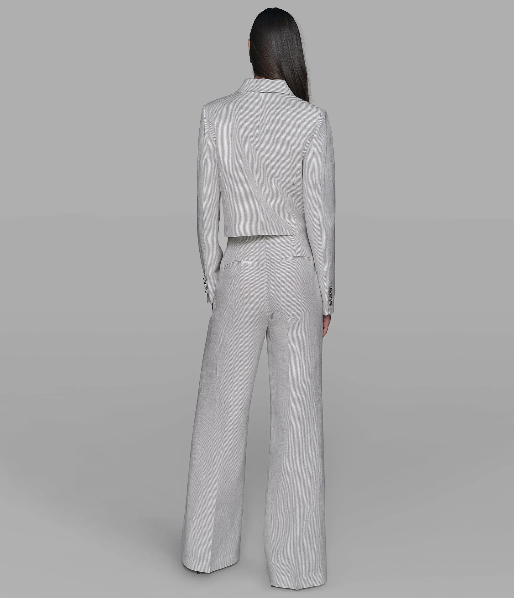 PINSTRIPE CROPPED LINEN JACKET sold by Karl Lagerfeld Paris product image thumbnail 2