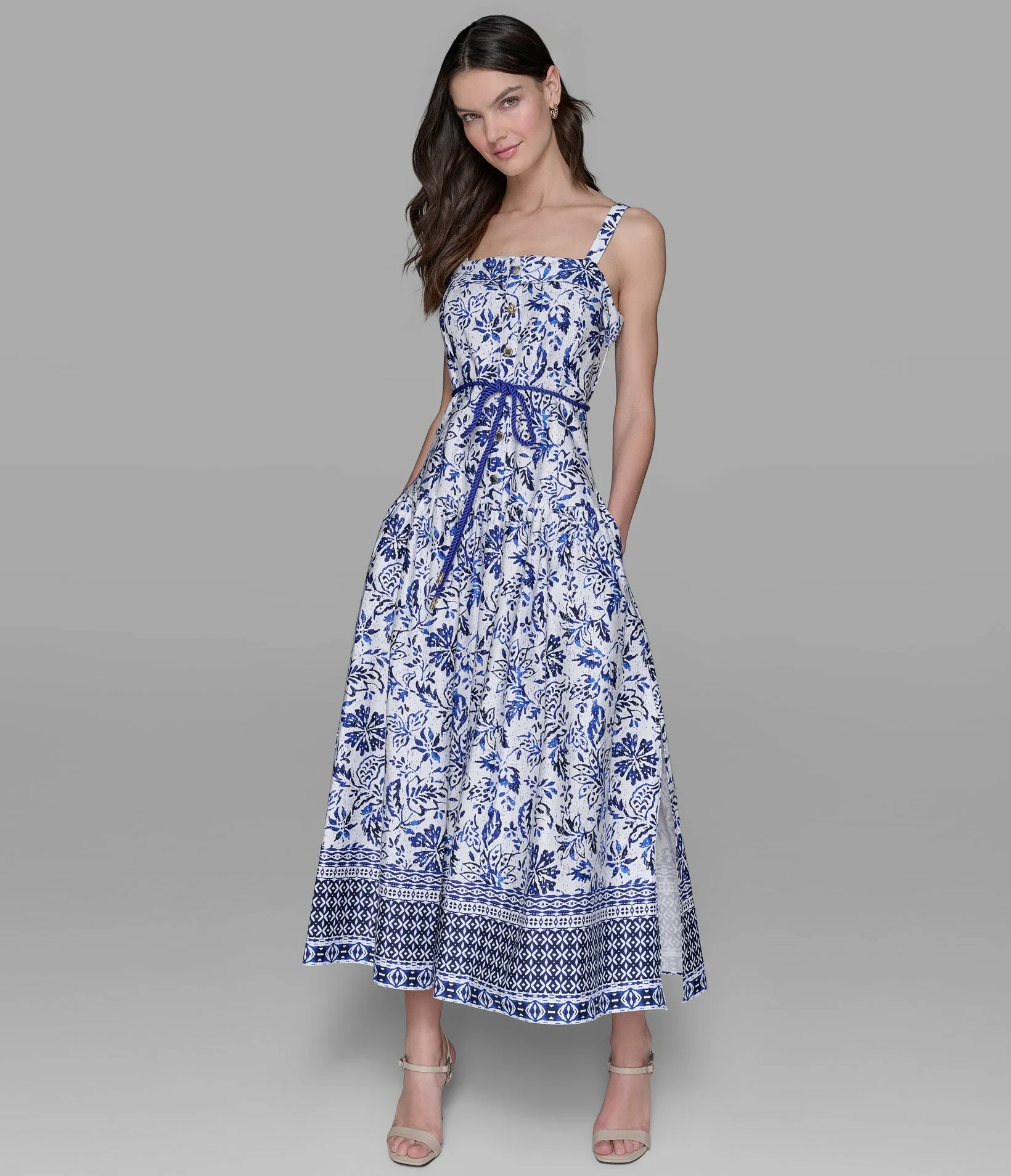 PRINTED MAXI DRESS WITH BELT sold by Karl Lagerfeld Paris