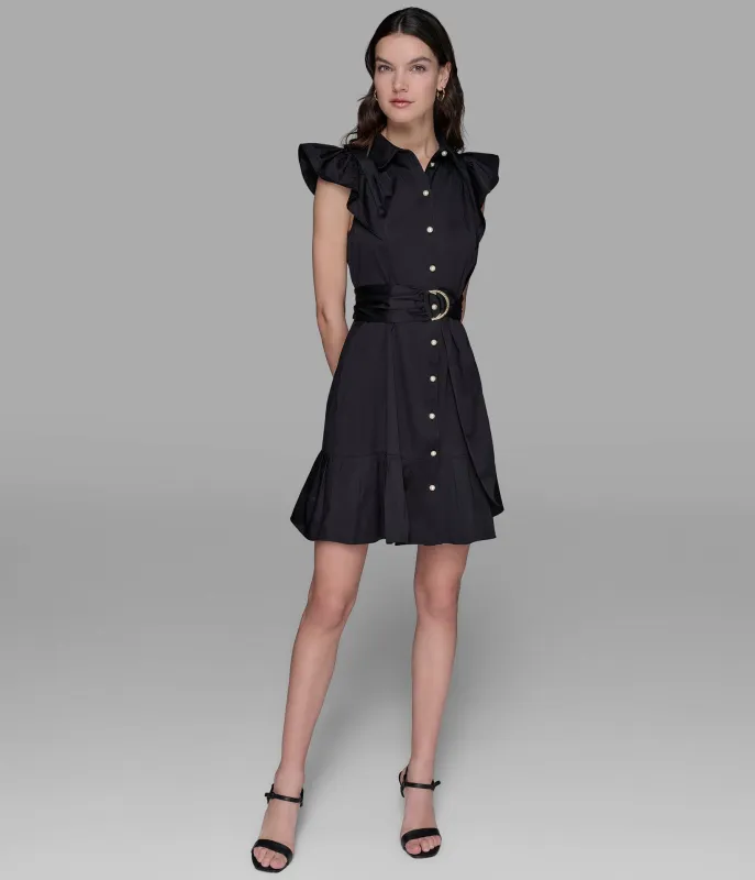 SHORT FIT & FLARE BELTED SHIRT DRESS sold by Karl Lagerfeld Paris