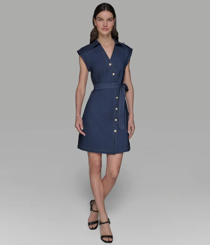 DENIM BELTED SHIRT DRESS sold by Karl Lagerfeld Paris