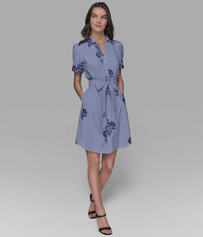 EMBROIDERED BELTED SHIRT DRESS sold by Karl Lagerfeld Paris