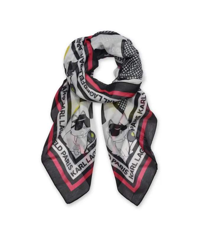 OVERSIZED SQUARE SCARF WITH RACKET PRINT sold by Karl Lagerfeld Paris