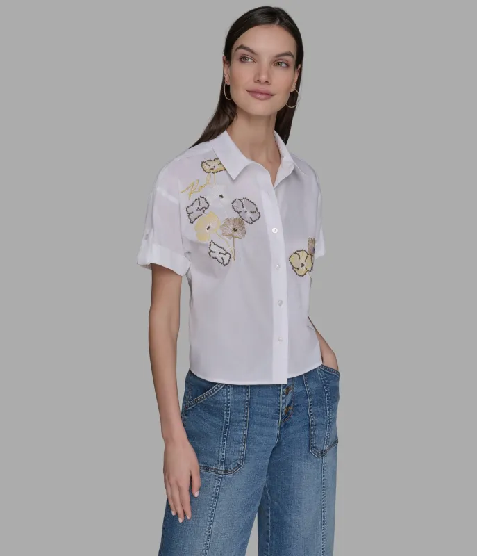 EMBROIDERED POPLIN SHIRT sold by Karl Lagerfeld Paris
