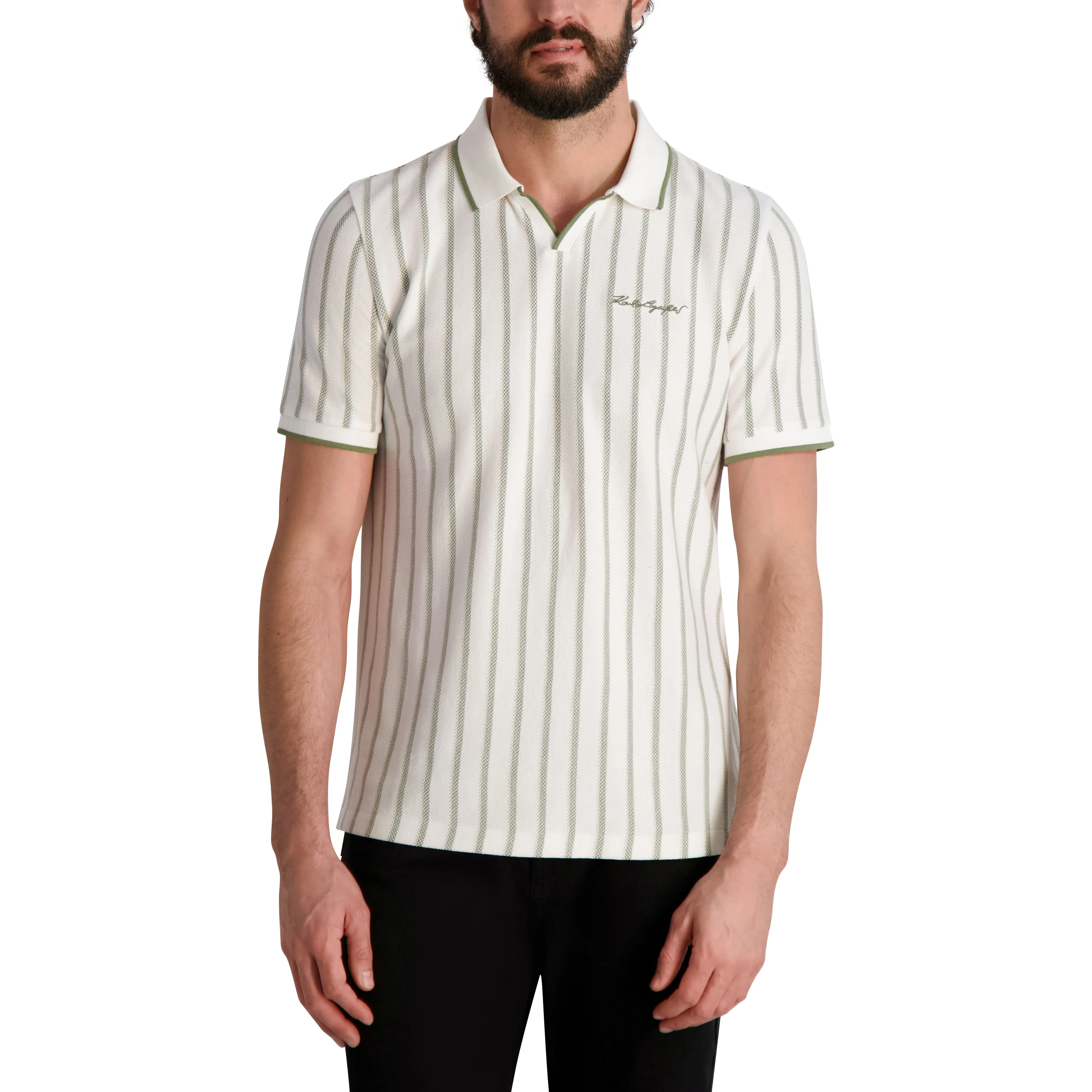 JOHNNY COLLAR STRIPED POLO WITH SIGNATURE sold by Karl Lagerfeld Paris