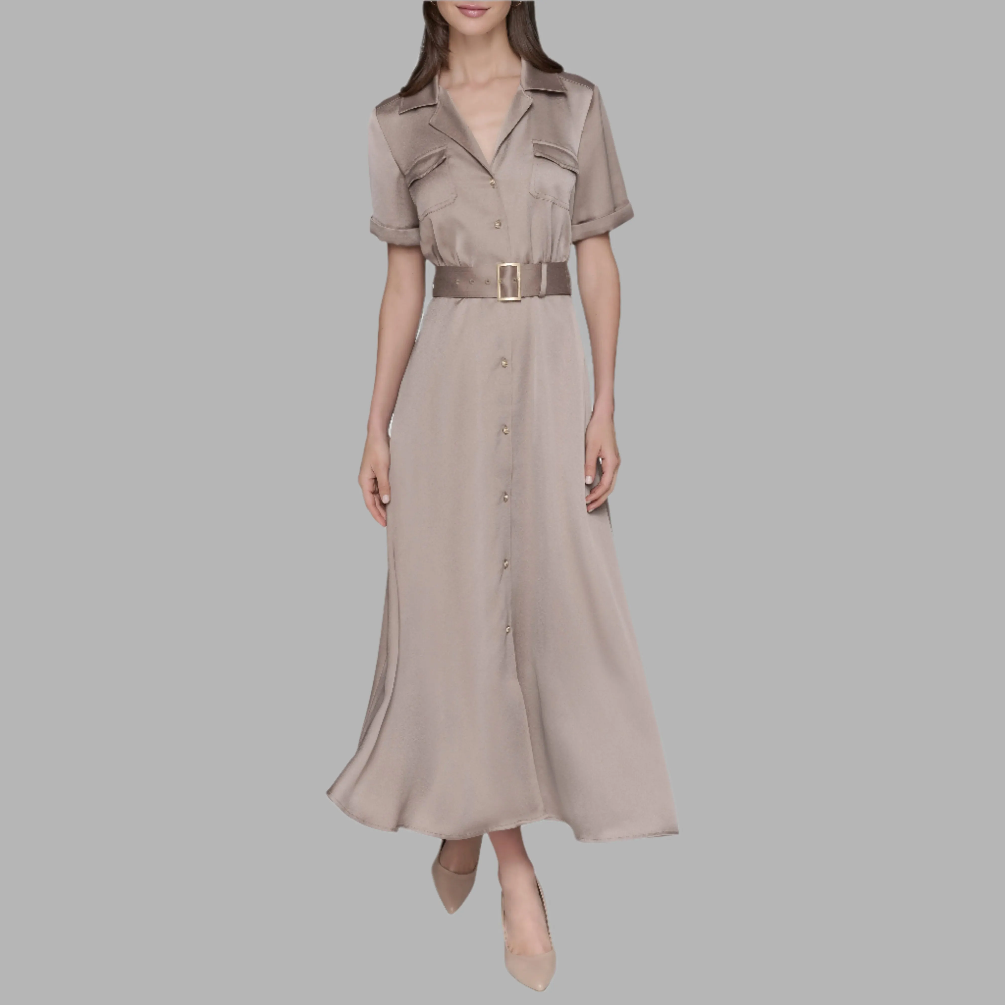 BELTED MAXI SHIRT DRESS sold by Karl Lagerfeld Paris