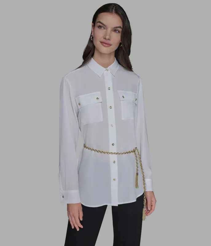 SOFT BLOUSE WITH CHAIN BELT sold by Karl Lagerfeld Paris