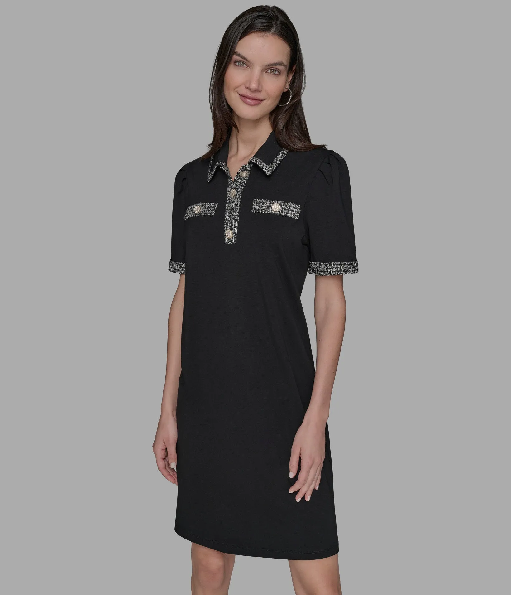 TWEED TRIM POLO DRESS sold by Karl Lagerfeld Paris product image thumbnail 4