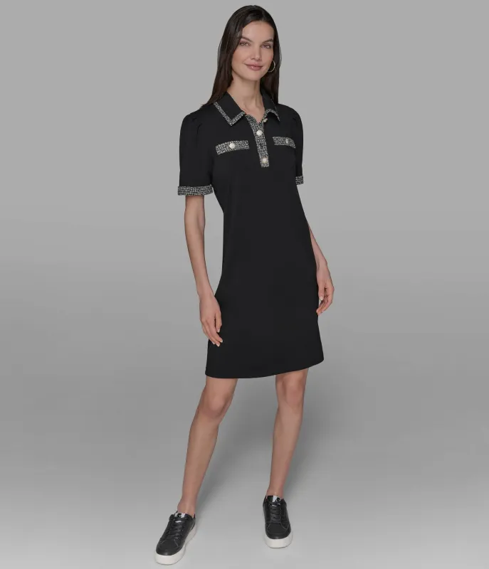 TWEED TRIM POLO DRESS sold by Karl Lagerfeld Paris