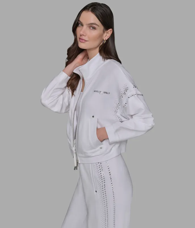 RHINESTONE TRIM TRACK JACKET sold by Karl Lagerfeld Paris