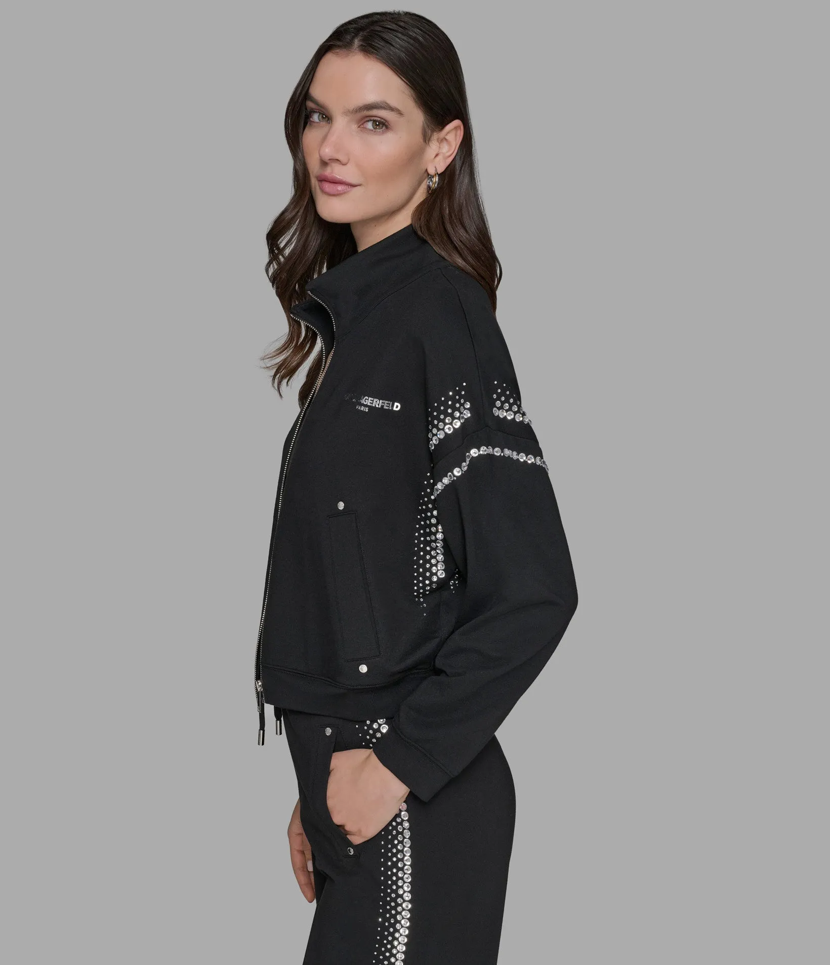 RHINESTONE TRIM TRACK JACKET sold by Karl Lagerfeld Paris product image thumbnail 4