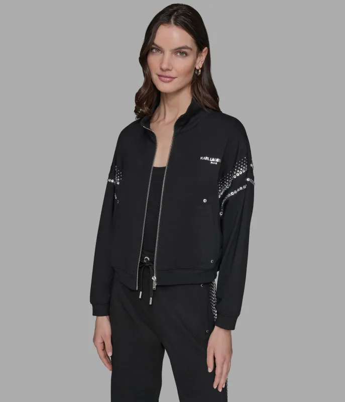 RHINESTONE TRIM TRACK JACKET sold by Karl Lagerfeld Paris