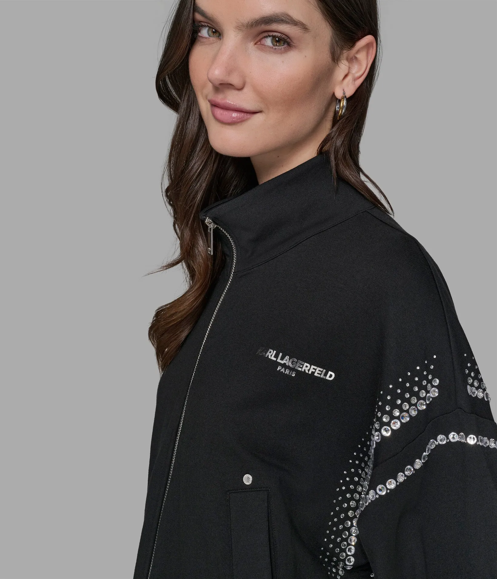 RHINESTONE TRIM TRACK JACKET sold by Karl Lagerfeld Paris product image thumbnail 5