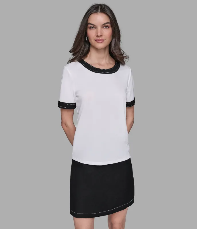 CONTRAST RIB KNIT TOP sold by Karl Lagerfeld Paris