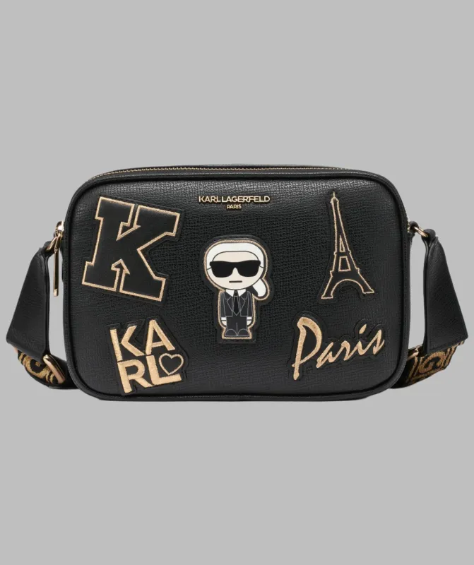 MAYBELLE CAMERA CROSSBODY WITH PATCHES sold by Karl Lagerfeld Paris