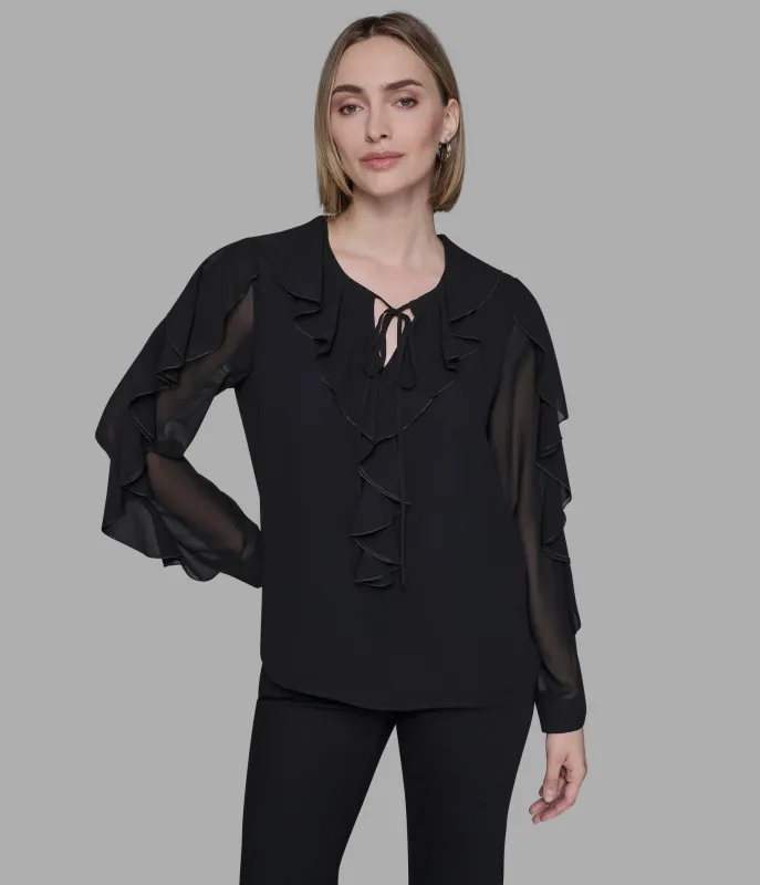 RUFFLE TIE BLOUSE sold by Karl Lagerfeld Paris
