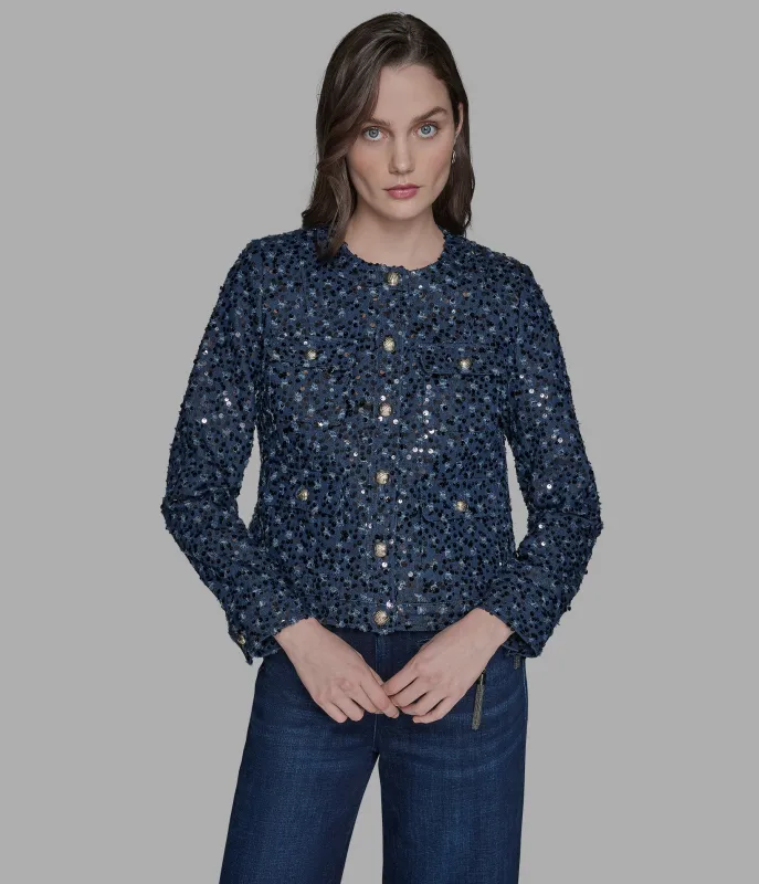 COLLARLESS SEQUIN JACKET sold by Karl Lagerfeld Paris