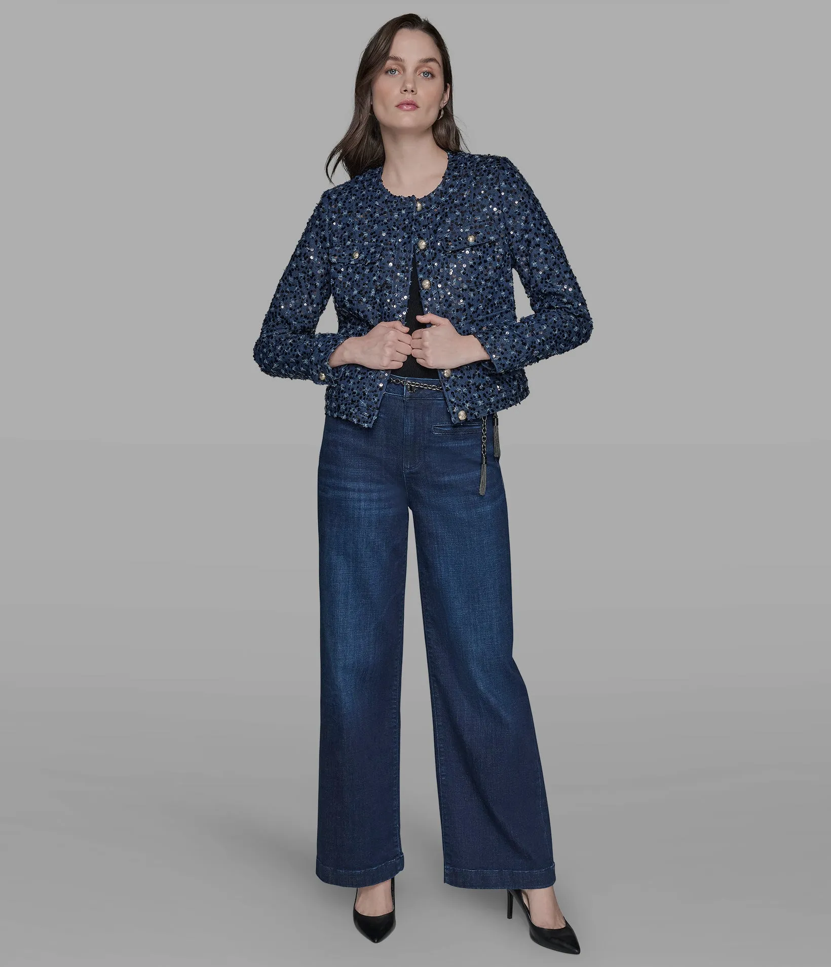 COLLARLESS SEQUIN JACKET sold by Karl Lagerfeld Paris product image thumbnail 3