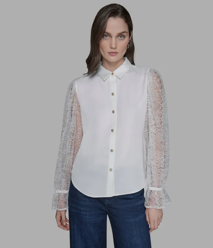 LACE SLEEVE BUTTON DOWN sold by Karl Lagerfeld Paris