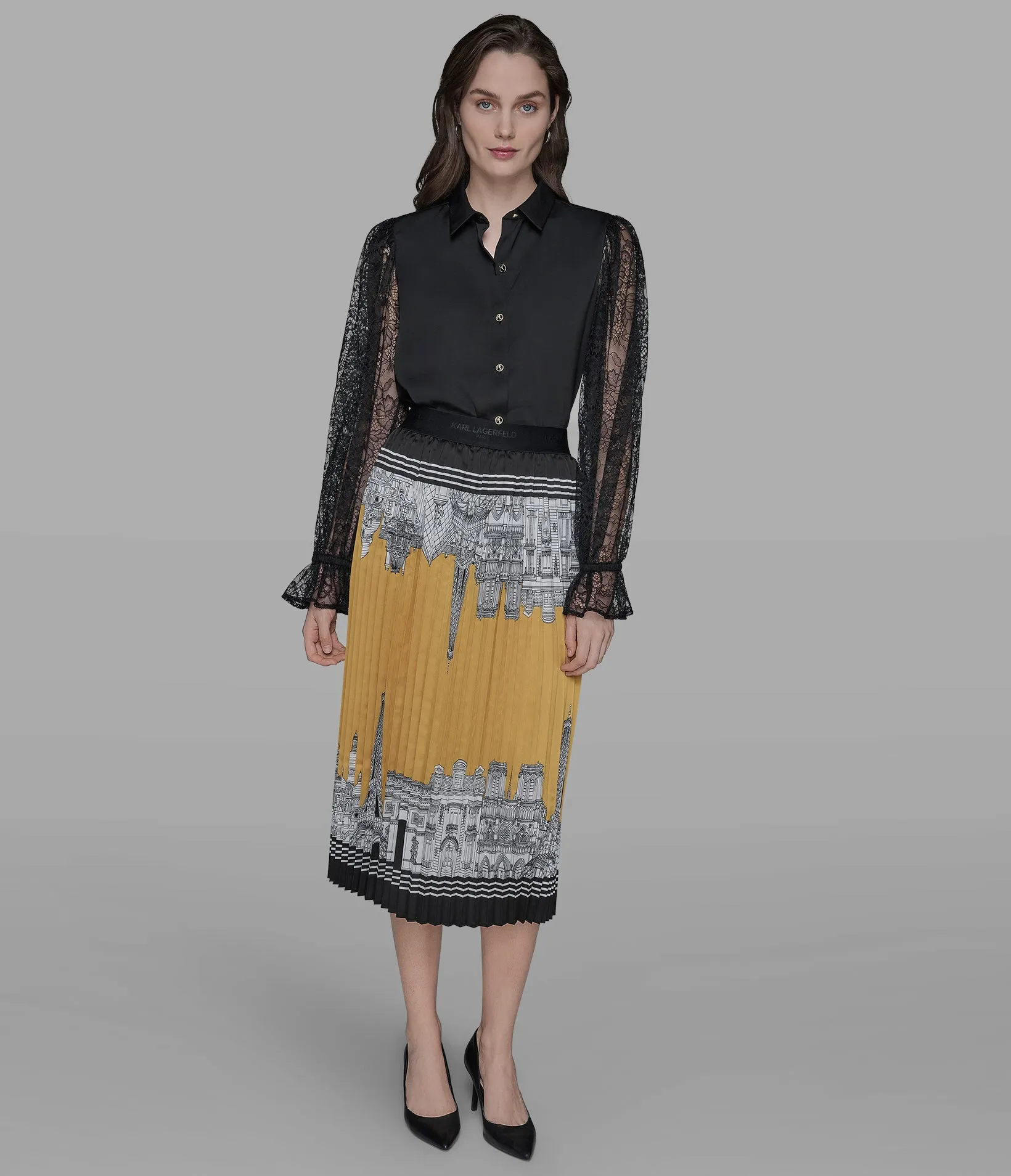 LACE SLEEVE BUTTON DOWN sold by Karl Lagerfeld Paris product image thumbnail 4