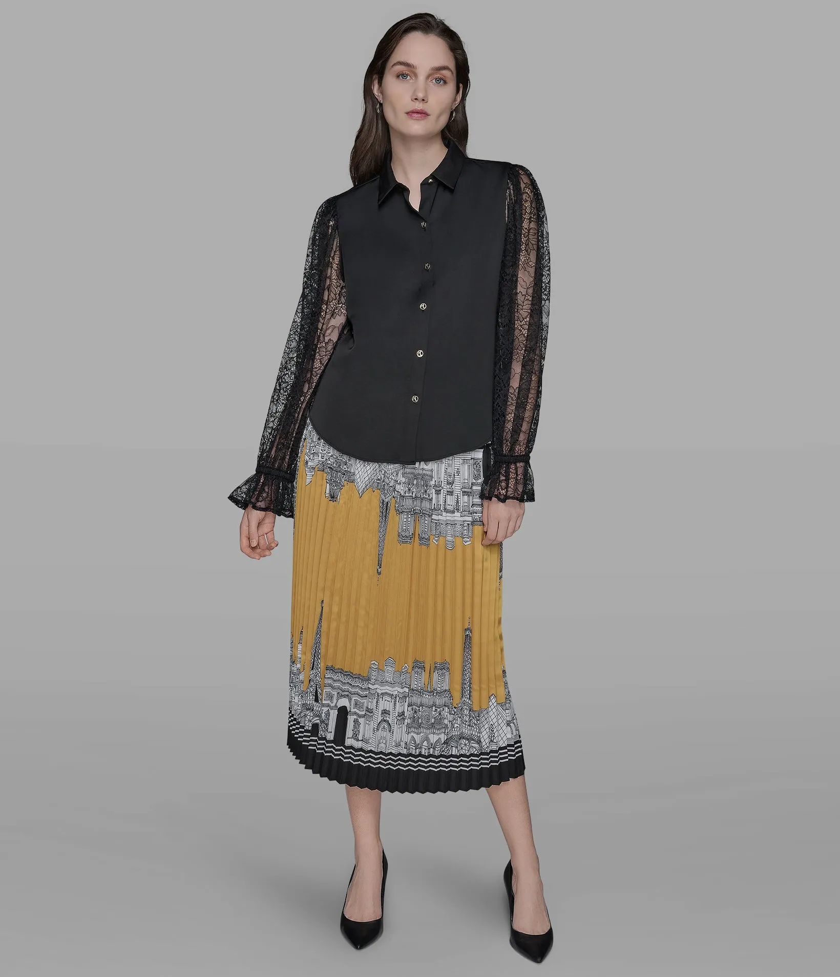 LACE SLEEVE BUTTON DOWN sold by Karl Lagerfeld Paris product image thumbnail 3