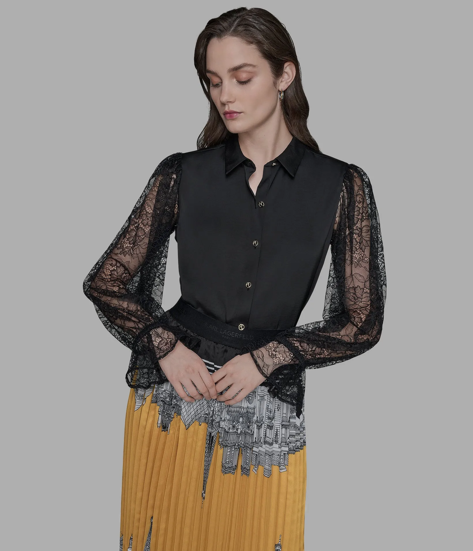 LACE SLEEVE BUTTON DOWN sold by Karl Lagerfeld Paris