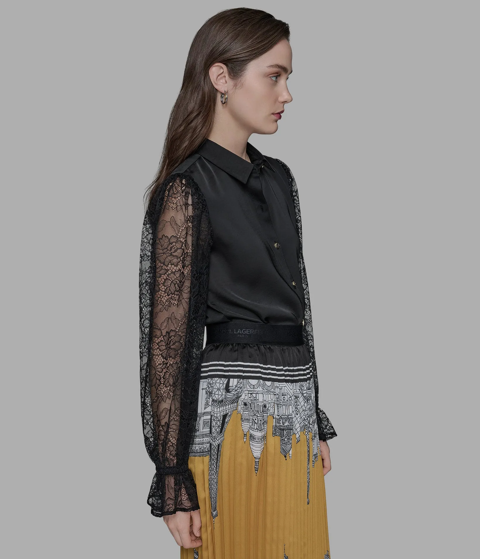 LACE SLEEVE BUTTON DOWN sold by Karl Lagerfeld Paris product image thumbnail 5
