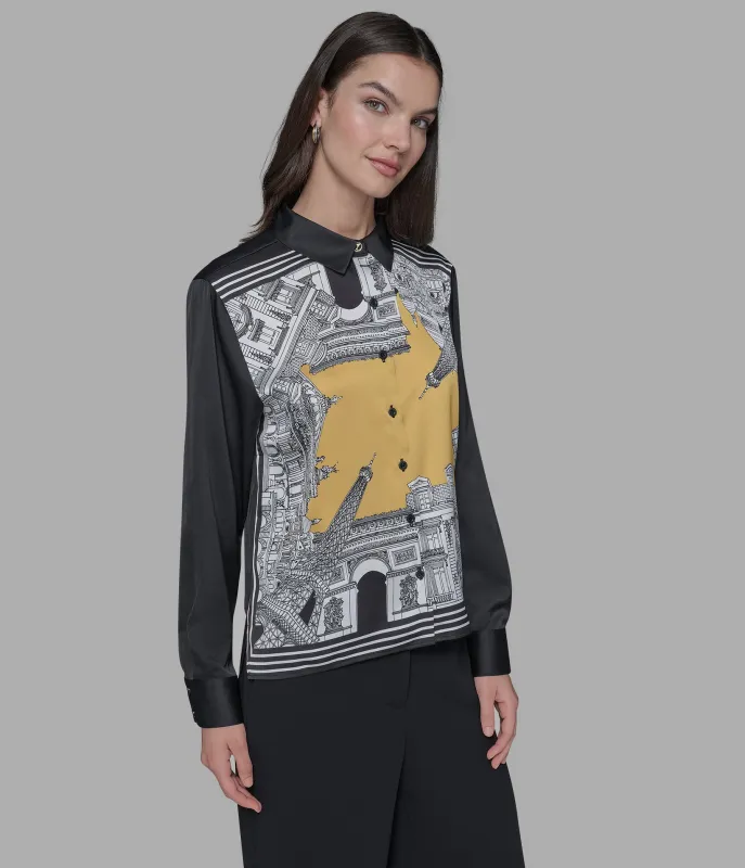 PLACED PRINT BUTTON BLOUSE sold by Karl Lagerfeld Paris