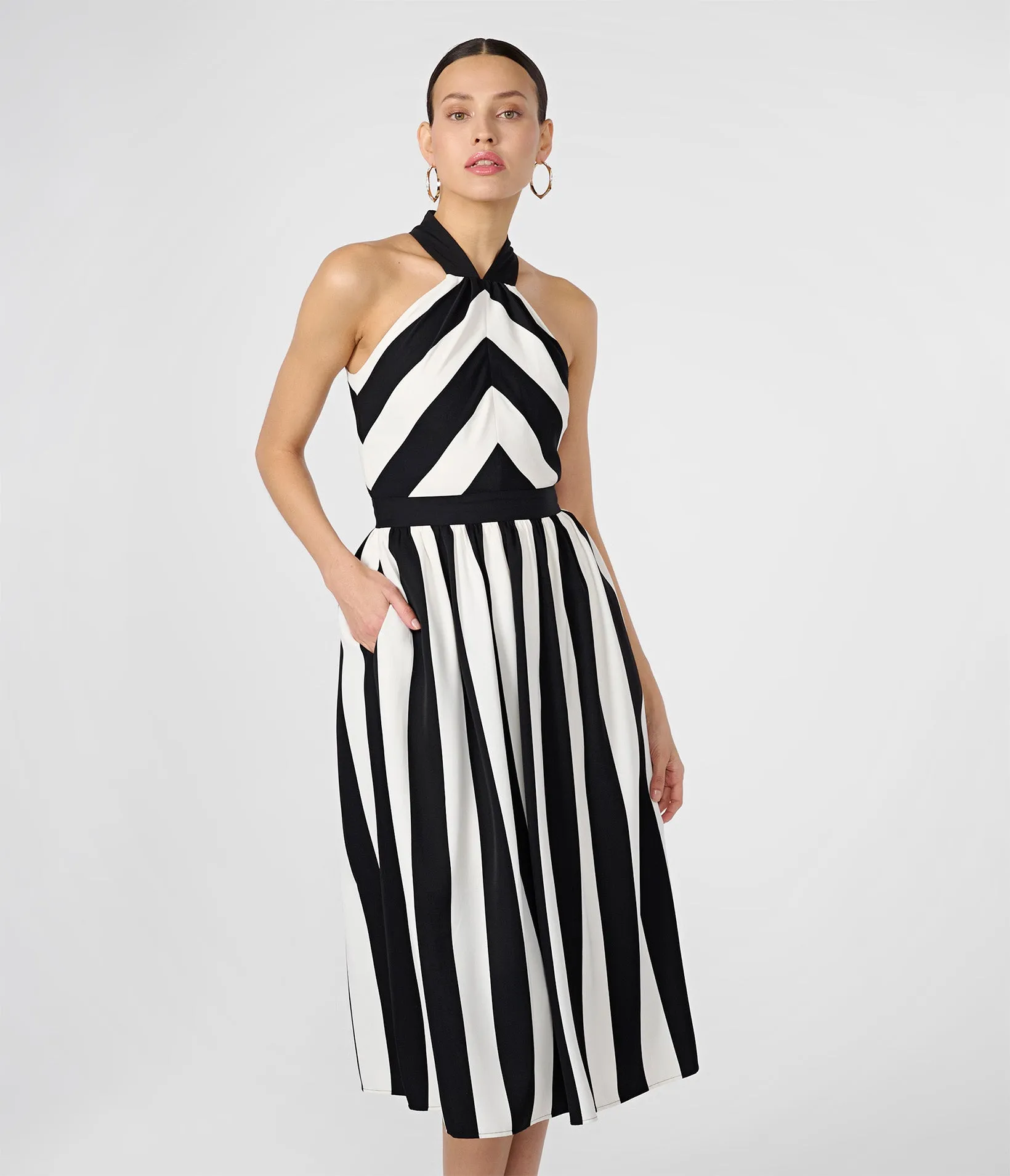 STRIPED HALTER MIDI DRESS sold by Karl Lagerfeld Paris