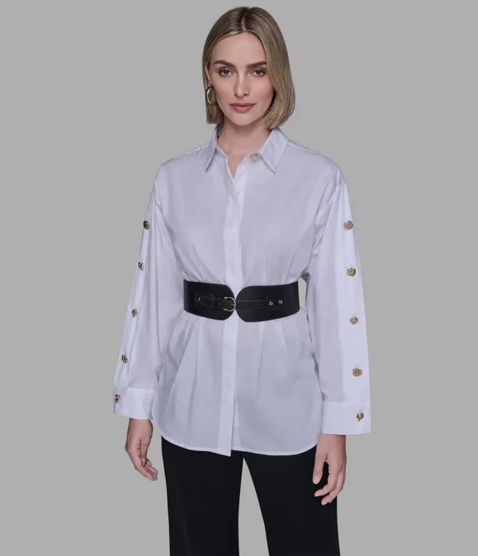 BELTED POPLIN SHIRT sold by Karl Lagerfeld Paris