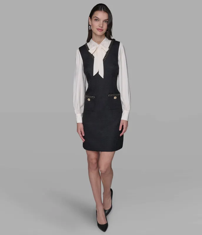 BOW-DETAILED BLOUSE TWEED DRESS sold by Karl Lagerfeld Paris
