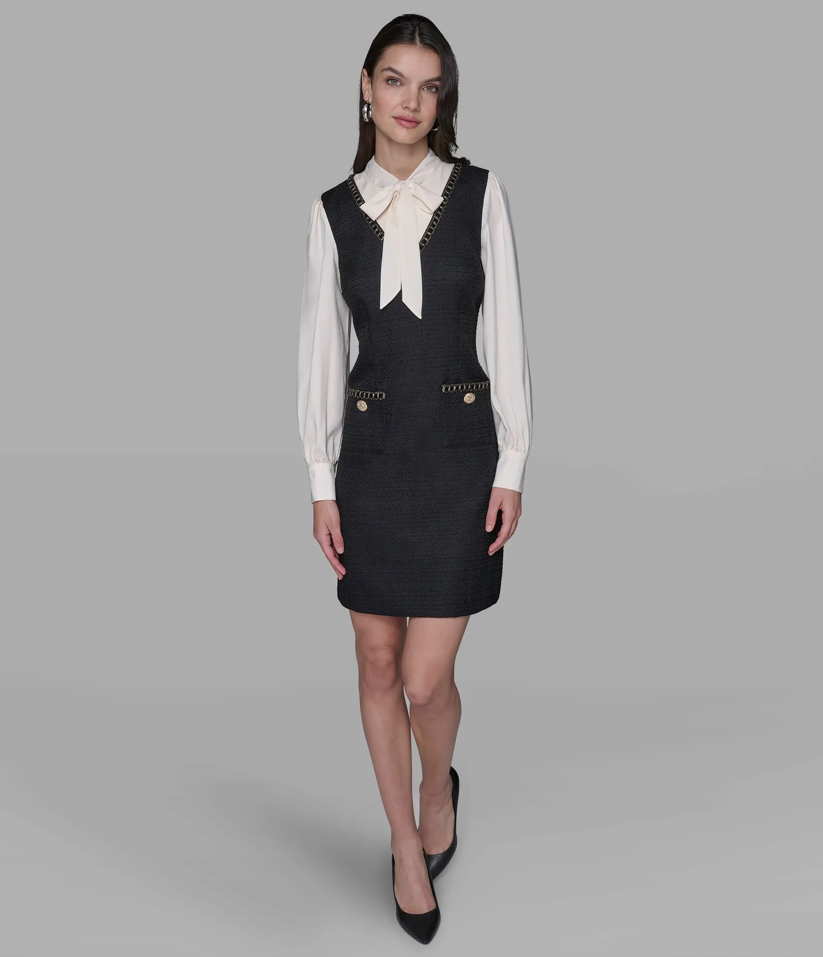 BOW-DETAILED BLOUSE TWEED DRESS sold by Karl Lagerfeld Paris