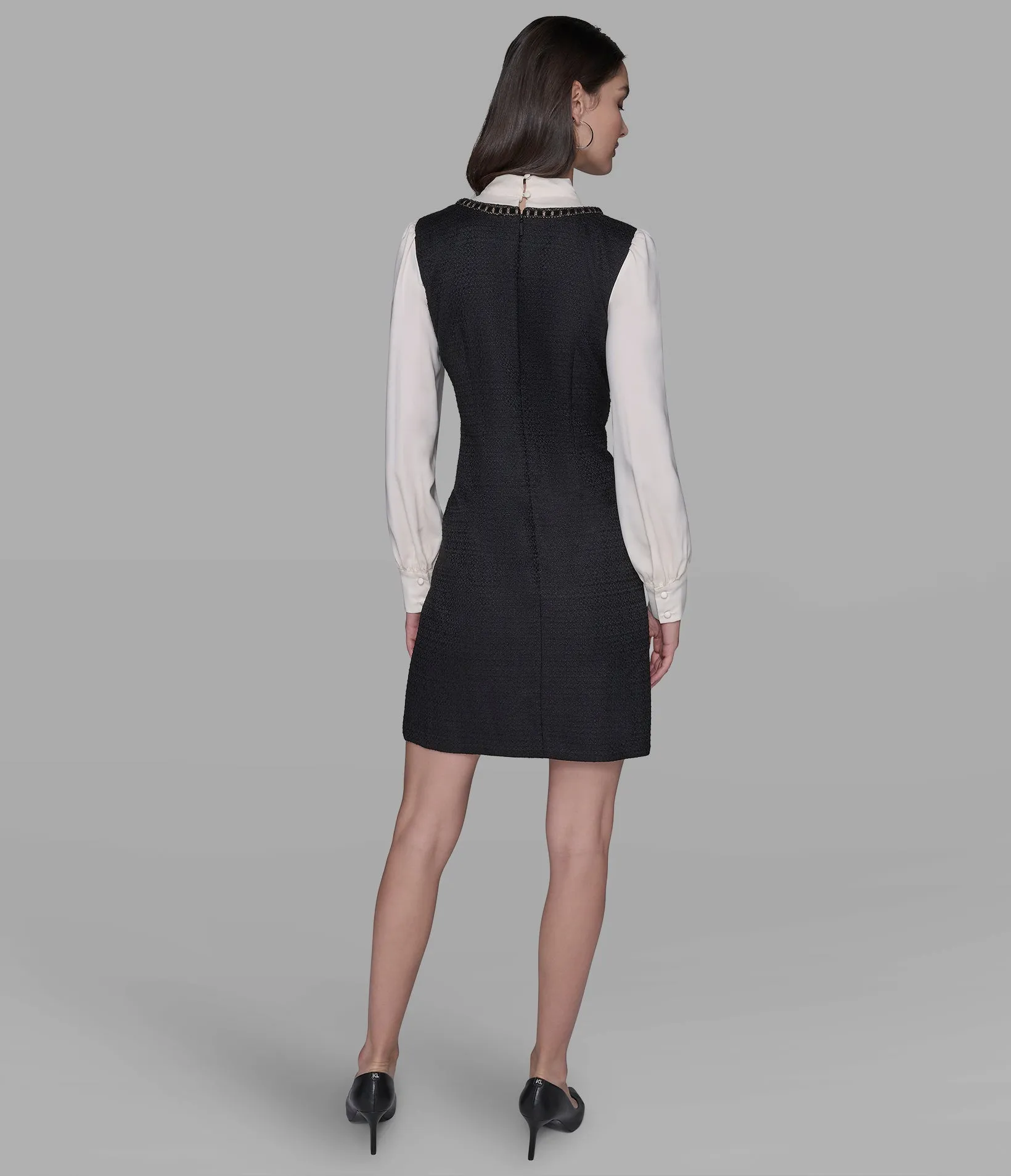 BOW-DETAILED BLOUSE TWEED DRESS sold by Karl Lagerfeld Paris product image thumbnail 3