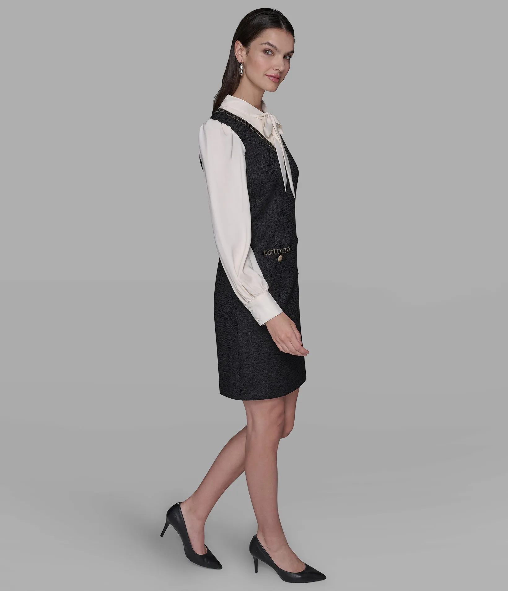 BOW-DETAILED BLOUSE TWEED DRESS sold by Karl Lagerfeld Paris product image thumbnail 4