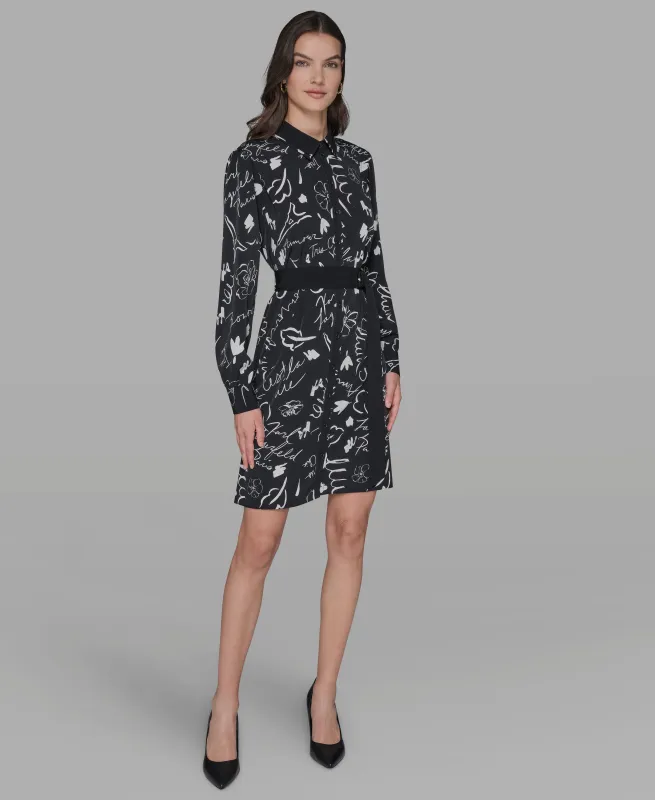 PRINTED SILKY CREPE SHIRT DRESS sold by Karl Lagerfeld Paris