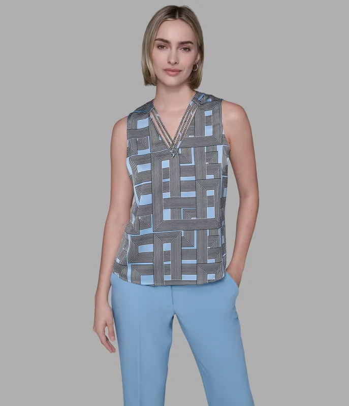 PRINTED CRISS-CROSS TOP sold by Karl Lagerfeld Paris