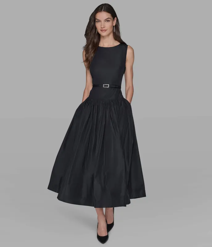 TAFFETA BELTED MIDI DRESS sold by Karl Lagerfeld Paris