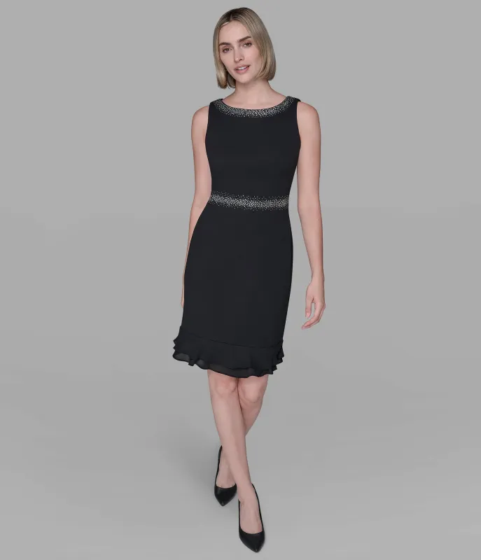 SCUBA CREPE SHEATH DRESS WITH EMBELLISHED NECKLINE sold by Karl Lagerfeld Paris