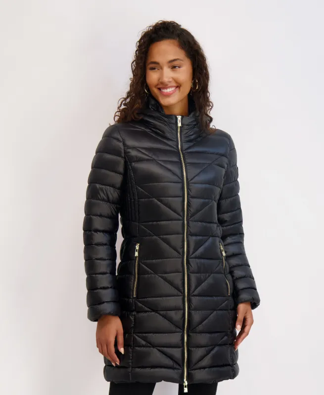 MID-LENGTH PUFFER WITH FAUX FUR TRIM sold by Karl Lagerfeld Paris