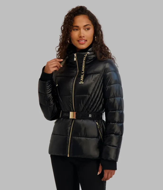 SHORT BELTED PUFFER JACKET sold by Karl Lagerfeld Paris