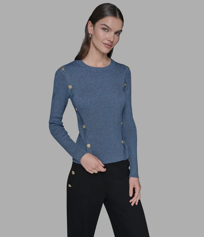 HEATHERED BUTTON-DETAILED SWEATER sold by Karl Lagerfeld Paris